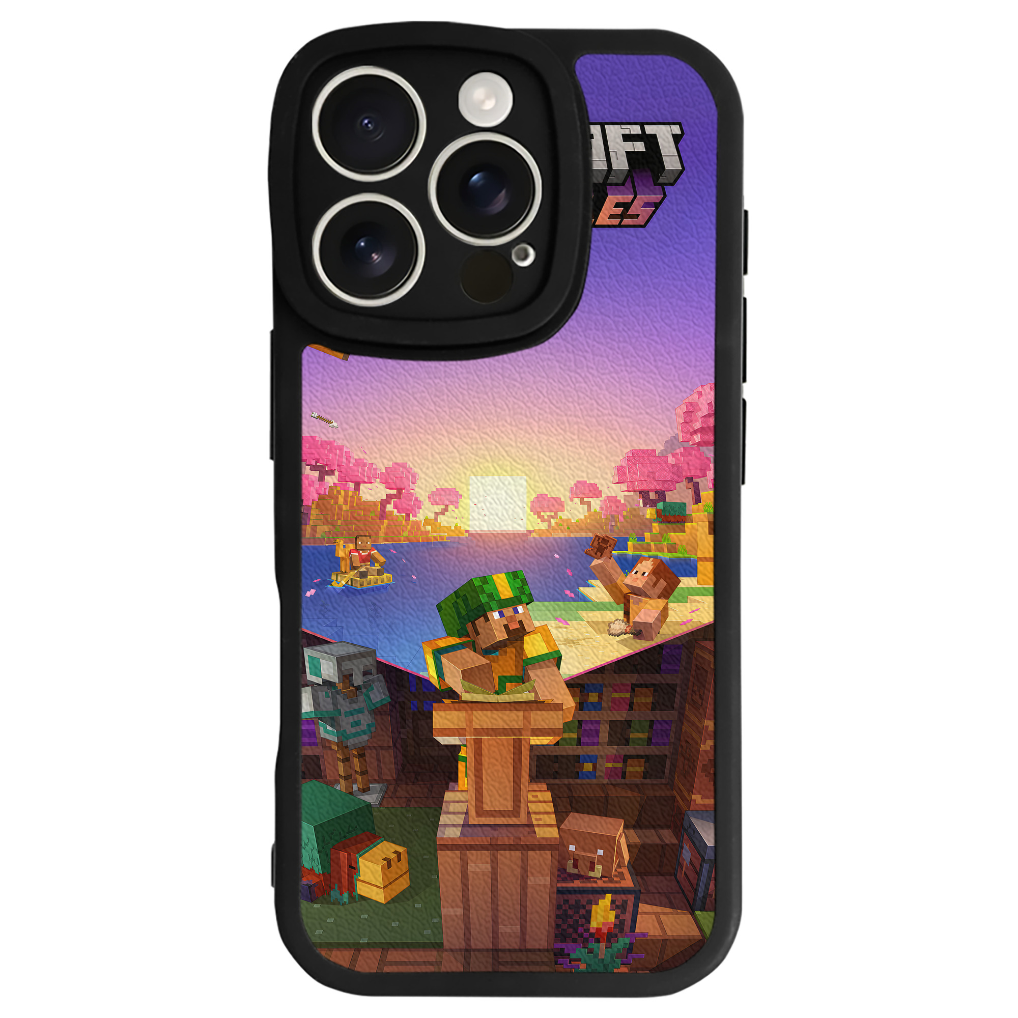 （画像用） マインクラフト ブロックの世界 Minecraft MC Block world 【iPhone 16シリーズ対応】シリコンスマホケース（レザー調） 材質：シリコン